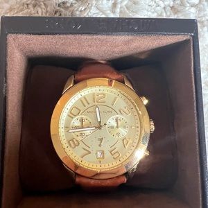 Michael Kors gold, brown leather watch